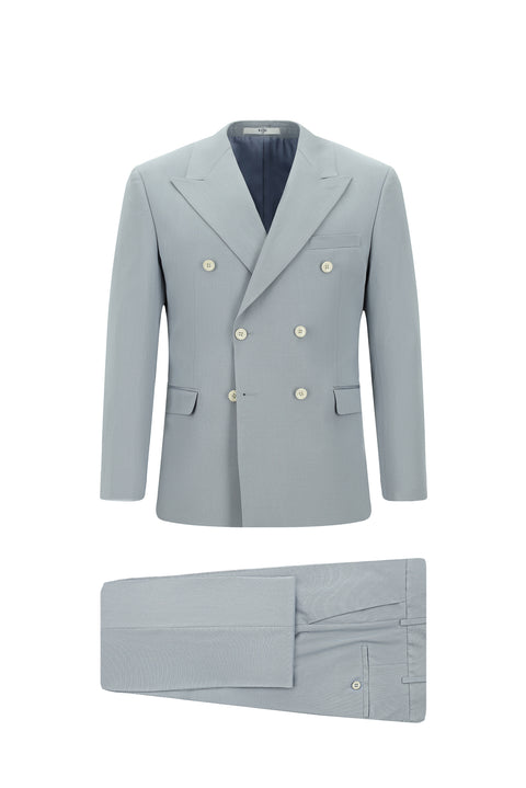 Cloud Grey 7 Drop Super Slim Fit Extra Narrow Cut Cotton Lyocell Double-Breasted Suit