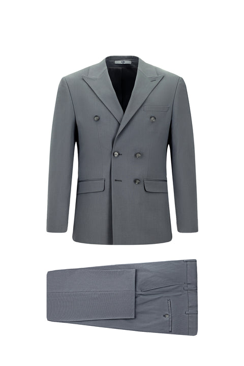 Medium Gray 6 Drop Regular Fit Standard Cut Cotton Lyocell Double-Breasted Suit