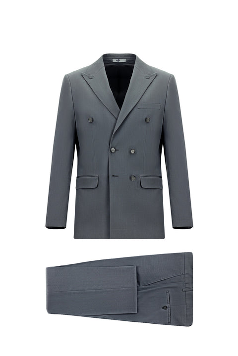 Medium Gray 6 Drop Regular Fit Standard Cut Cotton Lyocell Double-Breasted Suit