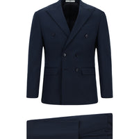 Dark Navy 7 Drop Super Slim Fit Extra Narrow Cut Cotton Lyocell Double-Breasted Suit