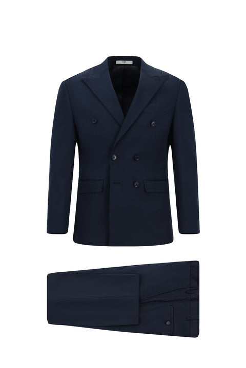 Dark Navy 6 Drop Regular Fit Standard Cut Cotton Lyocell Double-Breasted Suit