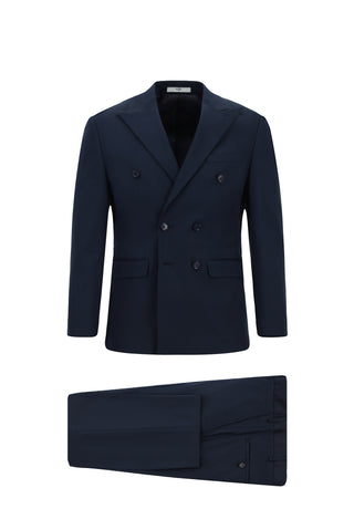  Koyu Lacivert 7 Drop Slim Fit Dar Kesim Pamuklu Lyocell Kruvaze Takım Elbise