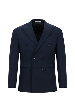  Koyu Lacivert 7 Drop Slim Fit Dar Kesim Pamuklu Lyocell Kruvaze Takım Elbise
