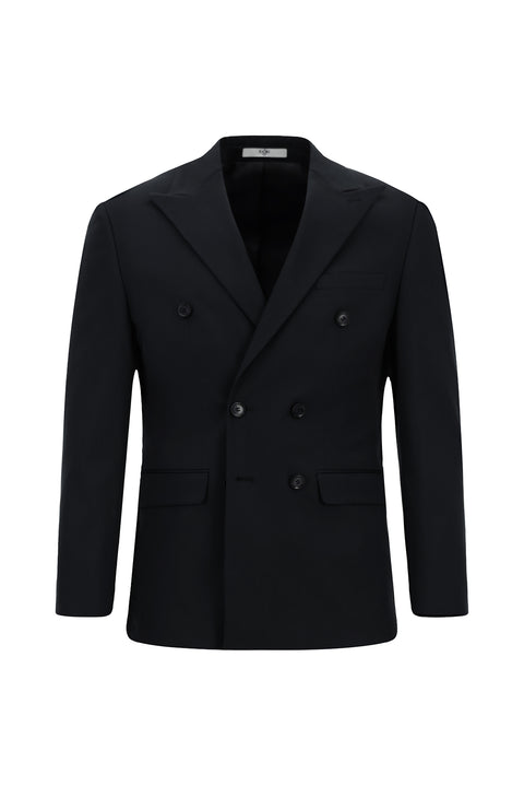 Black Navy 6 Drop Regular Fit Standard Cut Cotton Lyocell Double-Breasted Suit