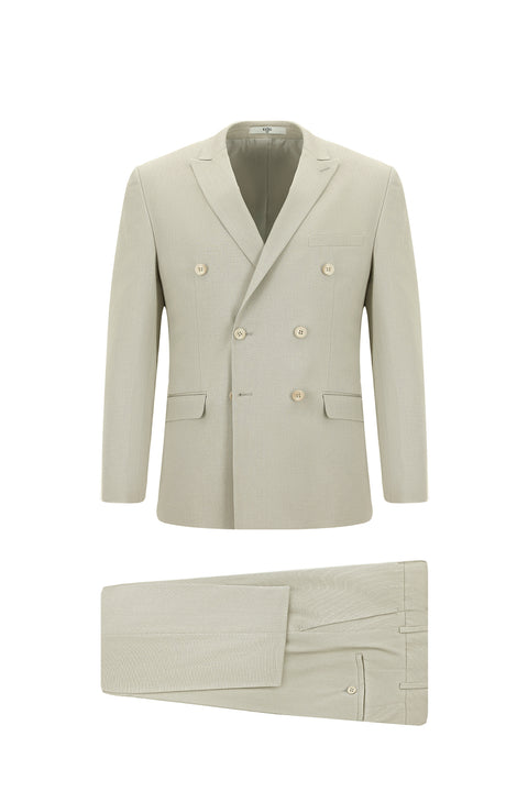 Medium Beige 6 Drop Regular Fit Standard Cut Cotton Lyocell Double-Breasted Suit