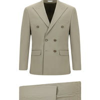 Dark Beige 7 Drop Slim Fit Narrow Cut Cotton Lyocell Double-Breasted Suit