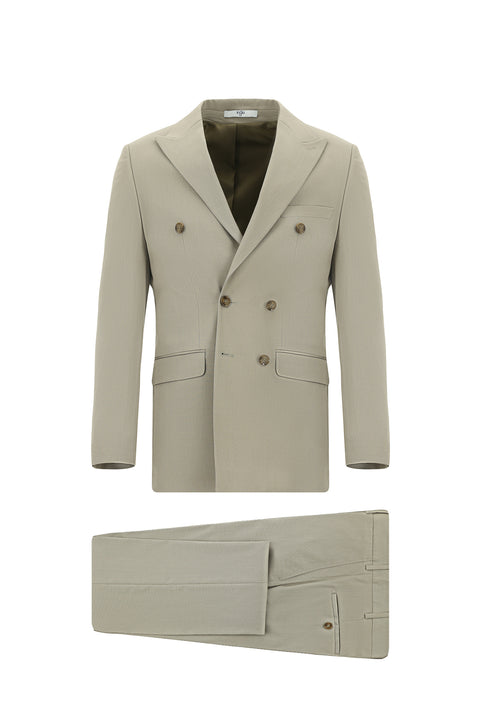 Dark Beige 6 Drop Regular Fit Standard Cut Cotton Lyocell Double-Breasted Suit