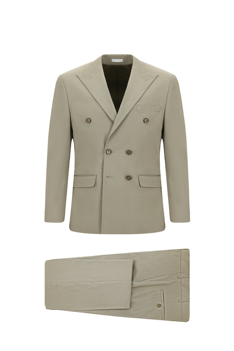 Dark Beige 7 Drop Super Slim Fit Extra Narrow Cut Cotton Lyocell Double-Breasted Suit