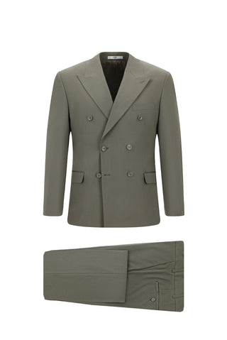  Koyu Haki 7 Drop Slim Fit Dar Kesim Pamuklu Lyocell Kruvaze Takım Elbise