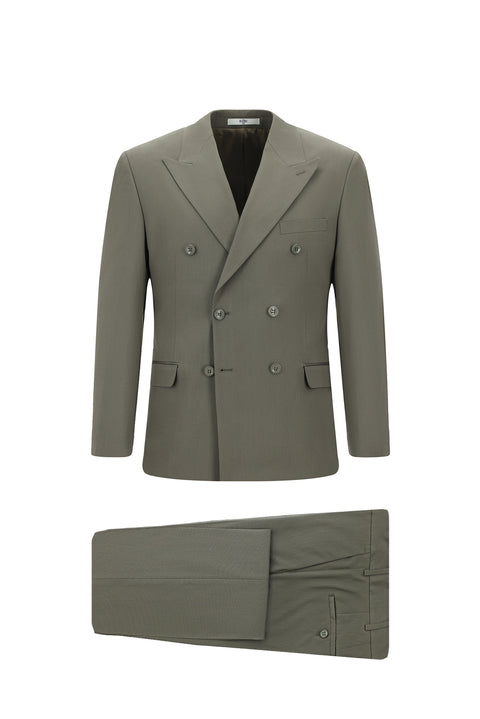 Dark Khaki 6 Drop Regular Fit Standard Cut Cotton Lyocell Double-Breasted Suit