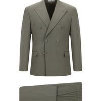 Dark Khaki 7 Drop Super Slim Fit Extra Narrow Cut Cotton Lyocell Double-Breasted Suit
