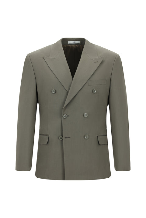 Dark Khaki 7 Drop Super Slim Fit Extra Narrow Cut Cotton Lyocell Double-Breasted Suit
