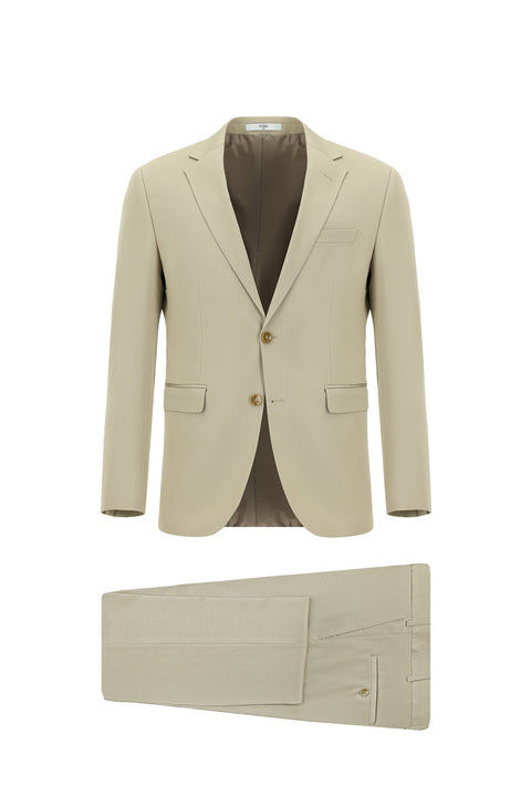 Medium Beige 4-Drop Relaxed Fit Cotton Lyocell Suit