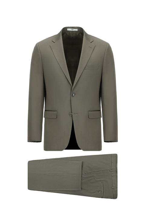 Dark Khaki 4-Drop Relaxed Fit Cotton Lyocell Suit