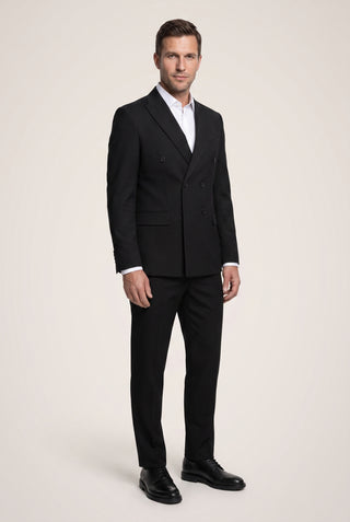  Siyah 7 Drop Slim Fit Dar Kesim Mevsimlik Kruvaze Takım Elbise