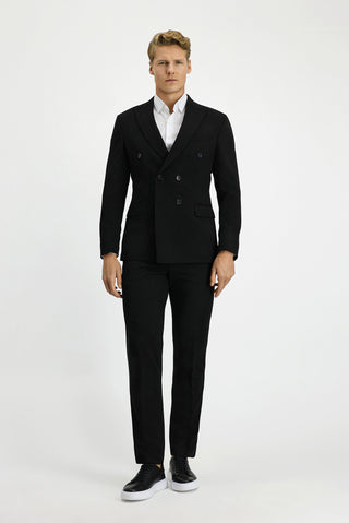  Siyah 7 Drop Slim Fit Dar Kesim Mevsimlik Kruvaze Takım Elbise