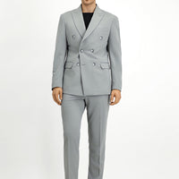 Açık Gri 7 Drop Slim Fit Dar Kesim Mevsimlik Kruvaze Takım Elbise
