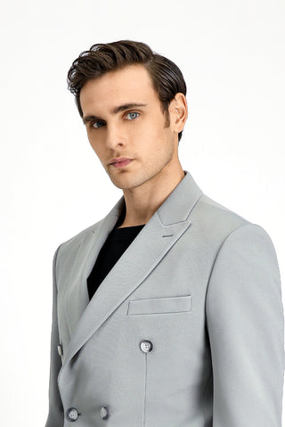  Açık Gri 6 Drop Regular Fit Standart Kesim Mevsimlik Kruvaze Takım Elbise