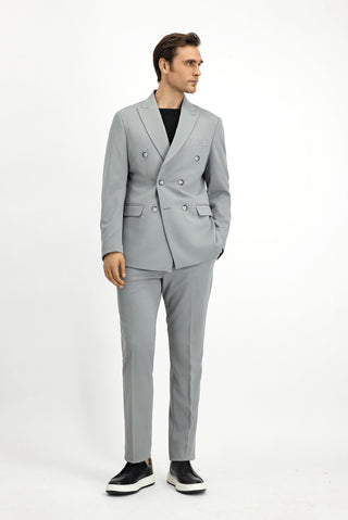  Açık Gri 7 Drop Slim Fit Dar Kesim Mevsimlik Kruvaze Takım Elbise