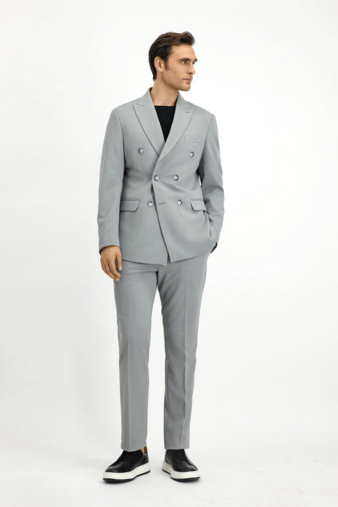 Light Grey 6 Drop Regular Fit Standard Cut Seasonal Double-Breasted Suit