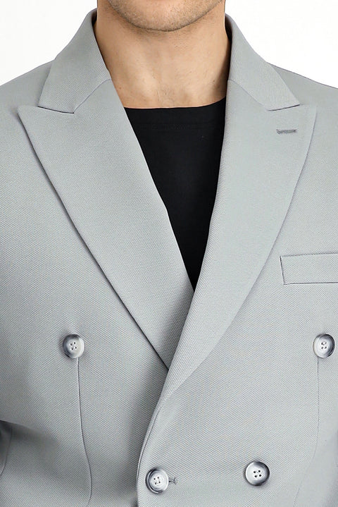 Açık Gri 7 Drop Slim Fit Dar Kesim Mevsimlik Kruvaze Takım Elbise