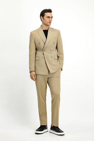  Açık Bej 7 Drop Slim Fit Dar Kesim Mevsimlik Kruvaze Takım Elbise