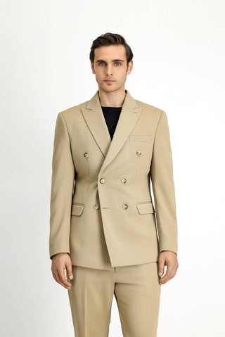  Açık Bej 7 Drop Slim Fit Dar Kesim Mevsimlik Kruvaze Takım Elbise