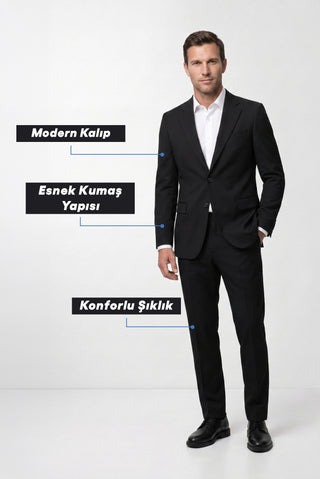  Siyah 7 Drop Slim Fit Dar Kesim Mevsimlik Takım Elbise
