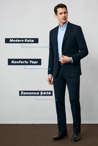  Koyu Lacivert 7 Drop Slim Fit Dar Kesim Mevsimlik Takım Elbise