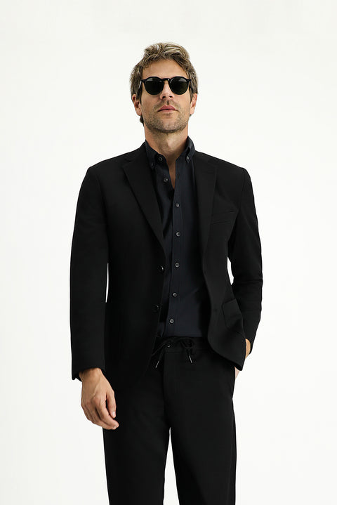 Black 7 Drop Super Slim Fit Extra Narrow Cut Seasonal Suit with Elastic Waist Drawstring
