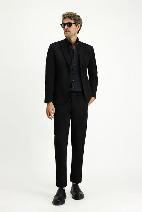 Black 7 Drop Super Slim Fit Extra Narrow Cut Seasonal Suit with Elastic Waist Drawstring