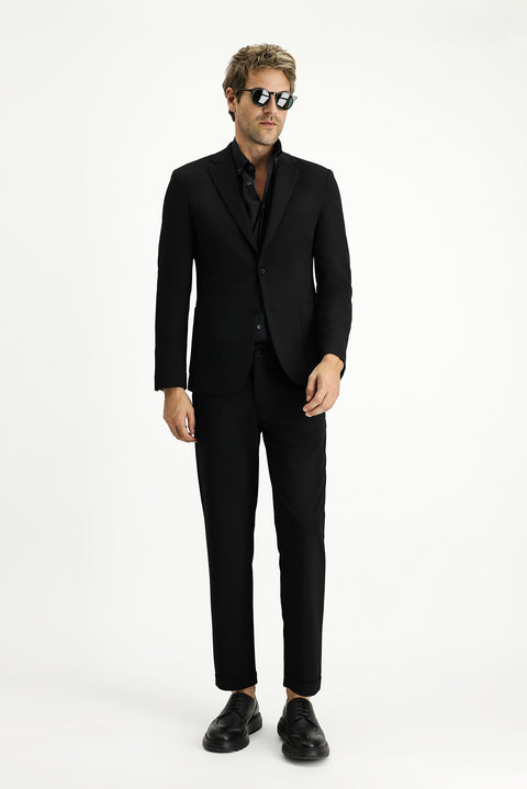 Black 7 Drop Super Slim Fit Extra Narrow Cut Seasonal Suit with Elastic Waist Drawstring
