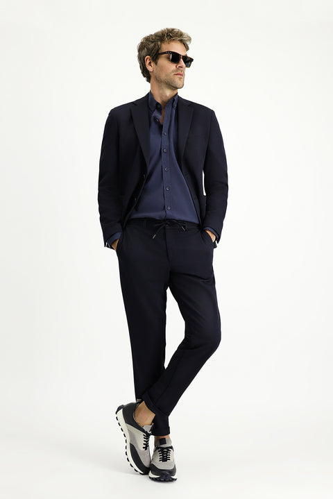 Dark Navy 7 Drop Super Slim Fit Extra Narrow Cut Seasonal Suit with Elastic Waist and Drawstring