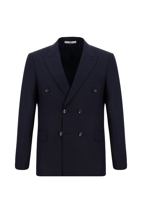 Dark Navy 6 Drop Regular Fit Standard Cut Patterned Double-Breasted Suit