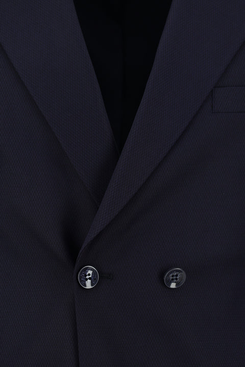 Dark Navy 6 Drop Regular Fit Standard Cut Patterned Double-Breasted Suit