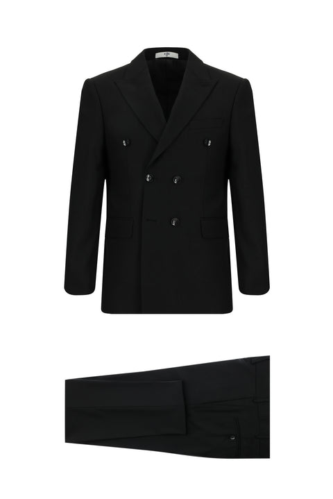 Black 7 Drop Slim Fit Patterned Double-Breasted Suit