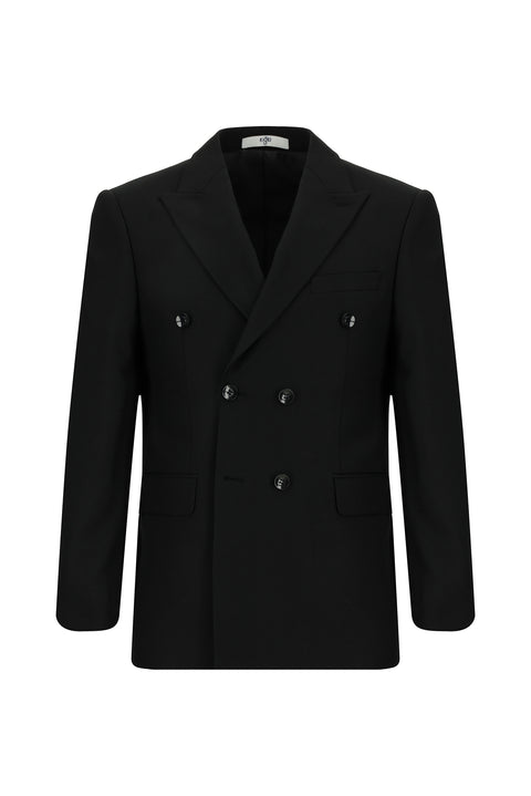 Black 7 Drop Slim Fit Patterned Double-Breasted Suit