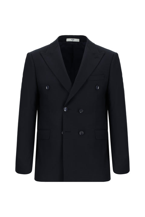 Dark Navy 7 Drop Slim Fit Patterned Double-Breasted Suit