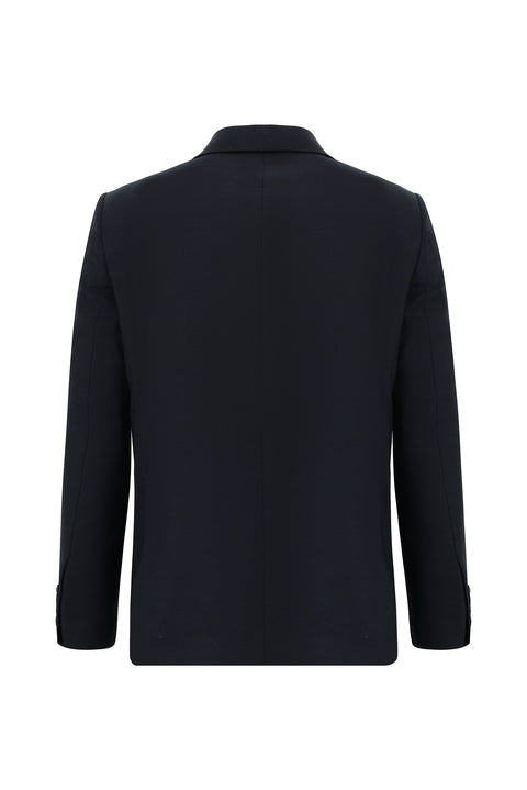 Dark Navy 7 Drop Slim Fit Patterned Double-Breasted Suit