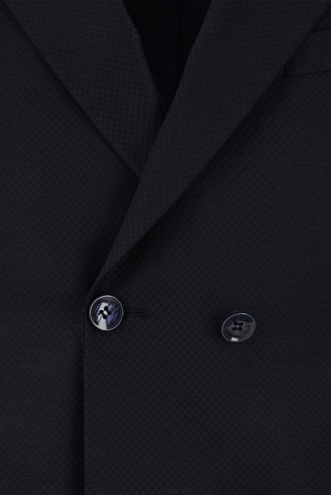 Dark Navy 7 Drop Slim Fit Patterned Double-Breasted Suit