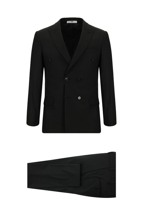 Black 7 Drop Super Slim Fit Extra Narrow Cut Patterned Double-Breasted Suit