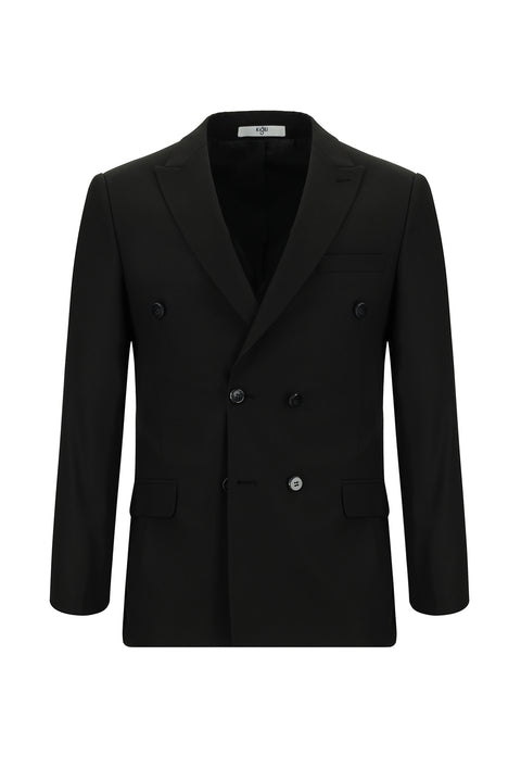 Black 7 Drop Super Slim Fit Extra Narrow Cut Patterned Double-Breasted Suit