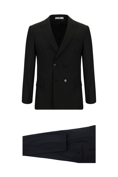 Dark Navy 7 Drop Super Slim Fit Extra Narrow Cut Patterned Double-Breasted Suit