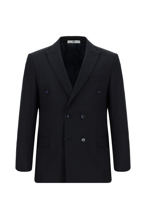 Dark Navy 7 Drop Super Slim Fit Extra Narrow Cut Patterned Double-Breasted Suit