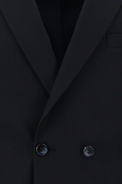 Dark Navy 7 Drop Super Slim Fit Extra Narrow Cut Patterned Double-Breasted Suit