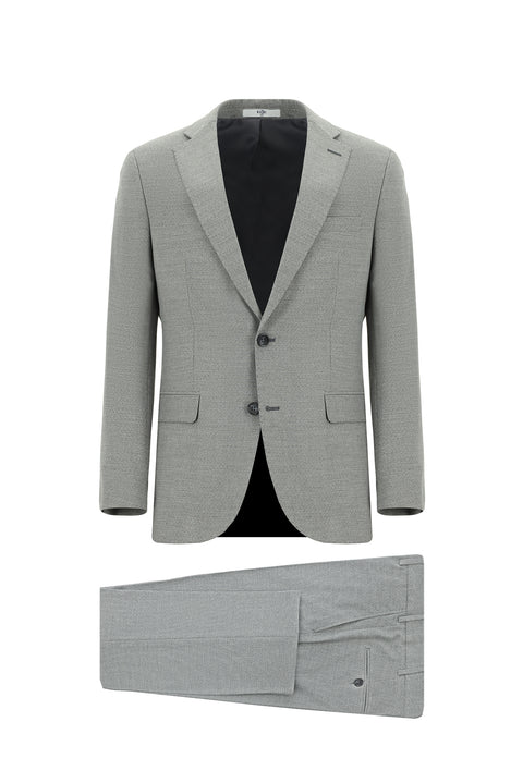 Medium Grey 4 Drop Relaxed Fit Patterned Suit
