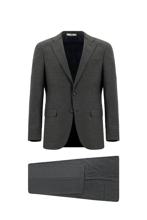 Dark Gray 7 Drop Slim Fit Patterned Suit
