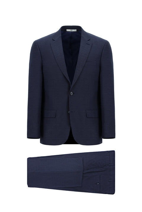 Koyu Lacivert 4 Drop Relaxed Fit Rahat Kesim Desenli Takım Elbise