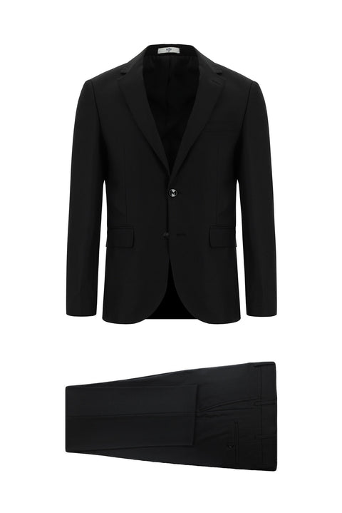 Black 7 Drop Slim Fit Patterned Suit