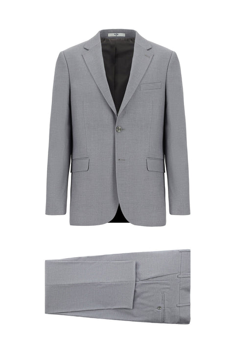 Medium Grey 4 Drop Relaxed Fit Patterned Suit